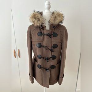 Burberry toggle wool coat with fur hood